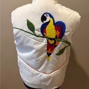 Vintage Ski Vest with Colorful Embroidered Parrot on Back